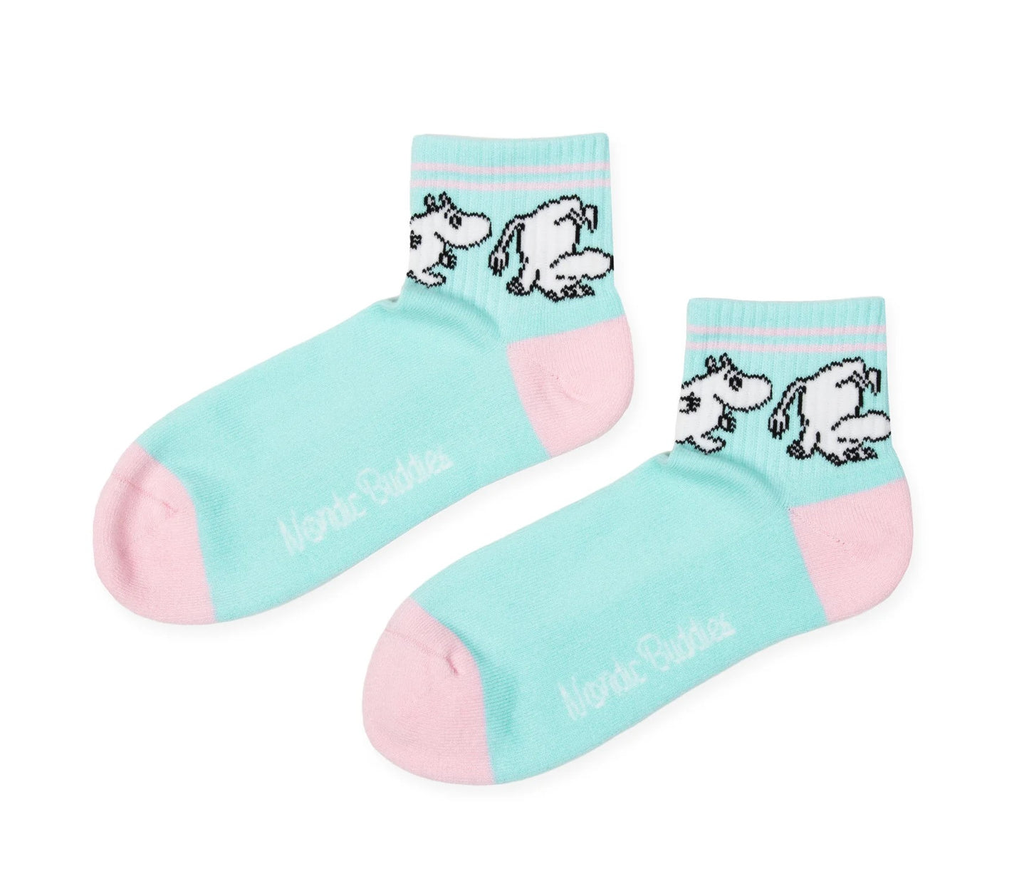 Moomin Retro Ladies Ankle Socks, Pastel Mint and Light Pink, EU36-42, UK3-9