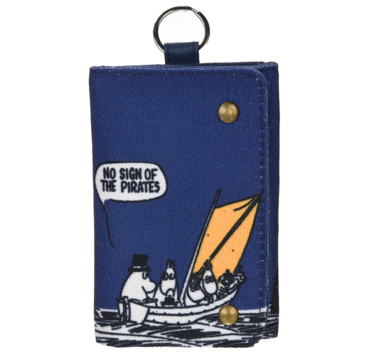 Moomins at The Sea - Canvas Three-fold Wallet with Key Ring - Navy Blue